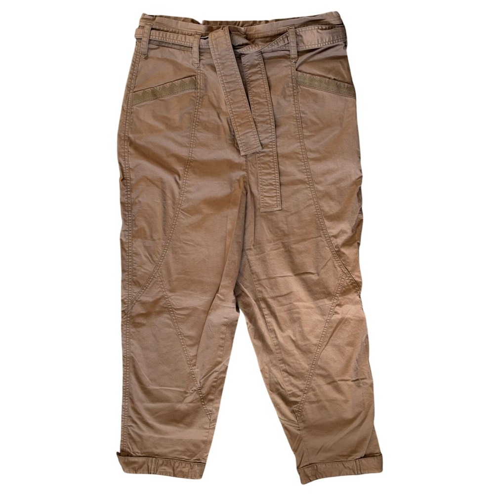 Anthropologie Ellie Utility Trousers Sz 12 Brown Paperbag Chic Embroidered